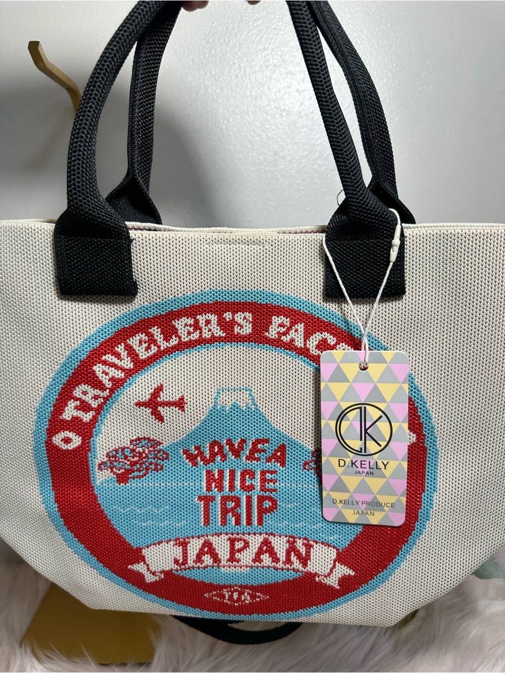 D. KELLY Japan Wave A Nice Trip Japan Tote Bag - Cream & Red